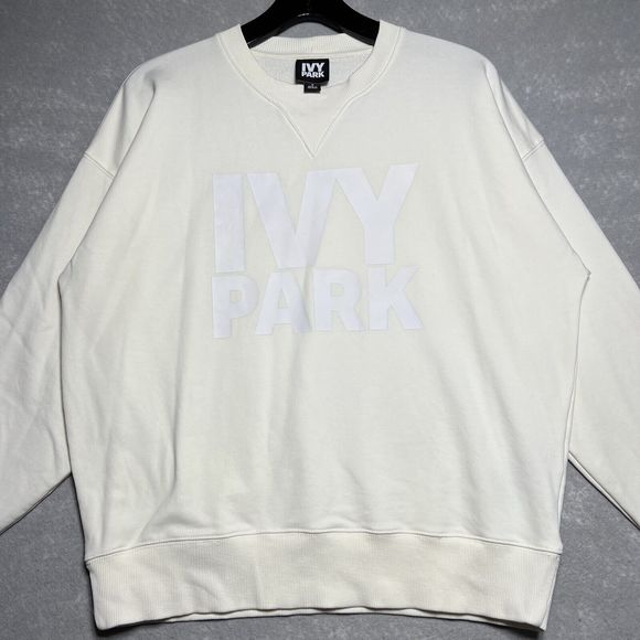 IVY PARK Sweatshirt Ivory Embroidered Spell Out Oversized Pullover Women’s Small - Picture 1 of 9